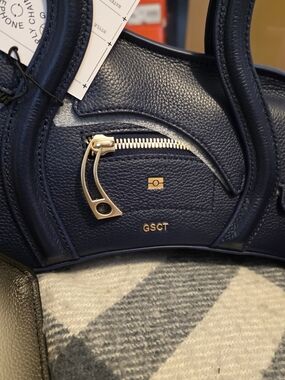 Navy Pebbled Crossbody Bag with Gold Hardware